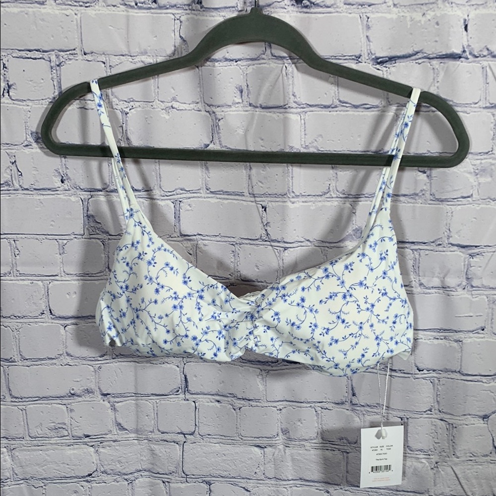 Andie Swim Womens Symi Top Blue Floral Cottagecore Beach Cruise Vacation XL NWT